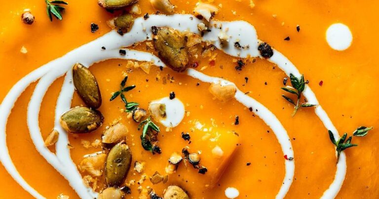 Spiced butternut squash soup with ginger and smoked pancetta