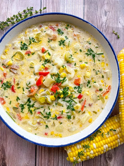 Roasted Cauliflower Corn Chowder