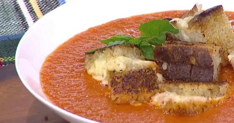 Tomato Soup with Grilled Cheese Croutons