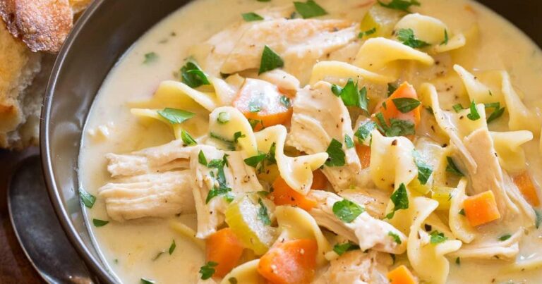 Creamy Chicken Noodle Soup (Lightened Up)